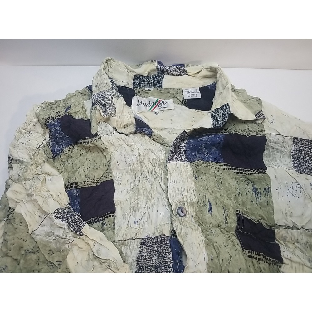 Modango Mens Hawaiian Short Sleeve Button Up Shirt Large Geometric Viscose